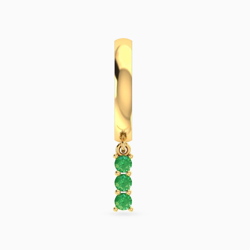 Miss L' by L'azurde Round Shaped Green Stones Hoop Earring in 14K Gold - 1 Piece - Image 4